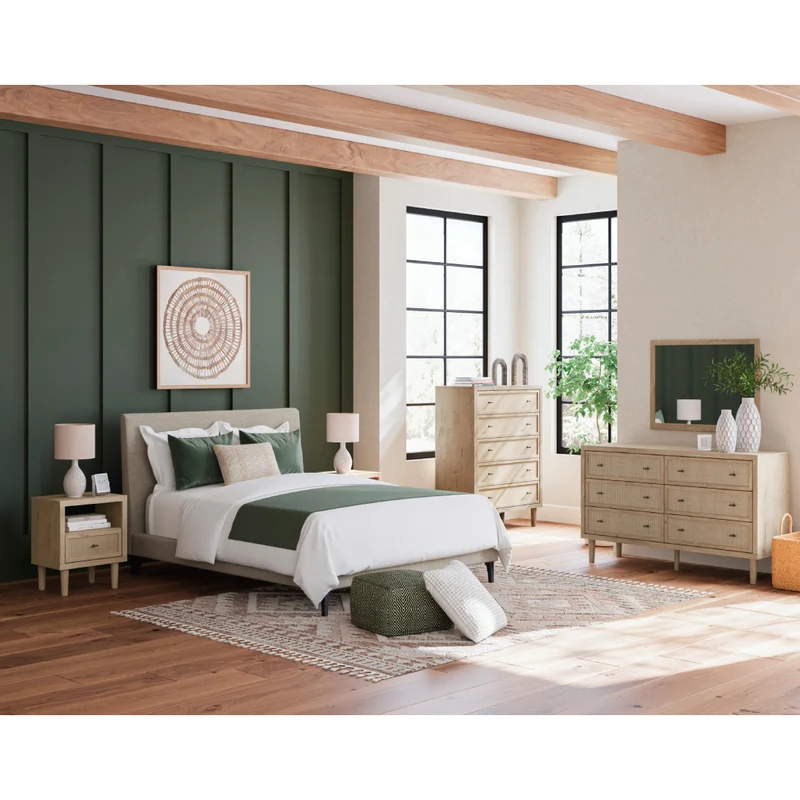 Lit complet rembourré en tissu beige Grand - Cielden