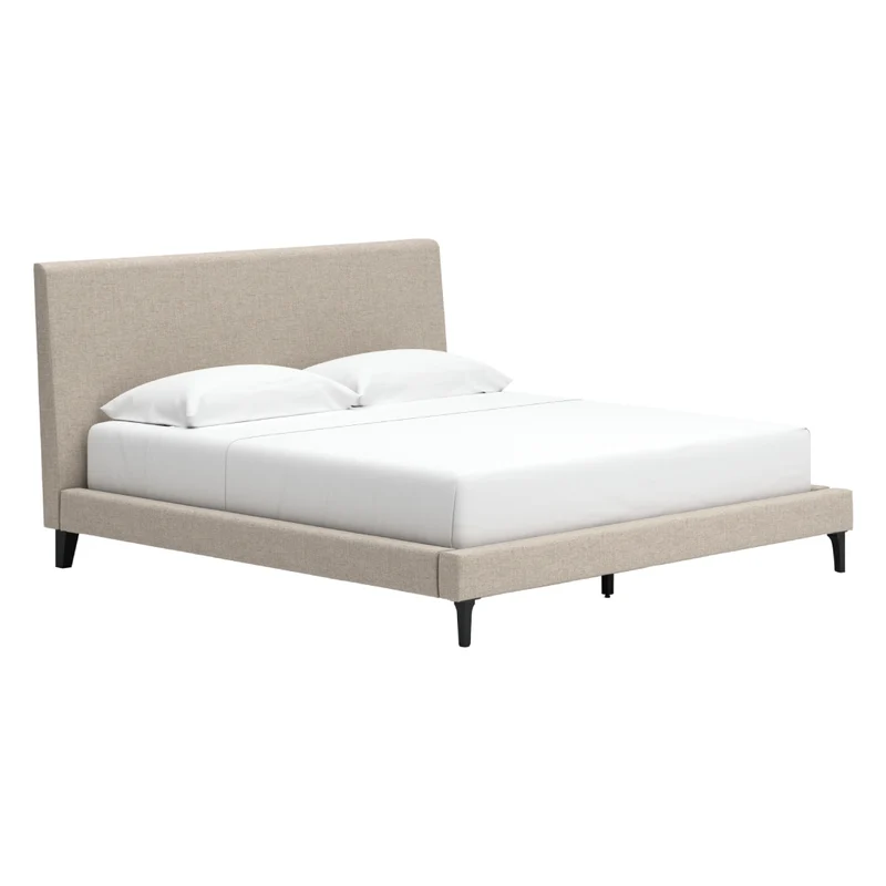 Lit complet rembourré en tissu gris pâle à profil bas Double / Grand / Très grand - Cielden