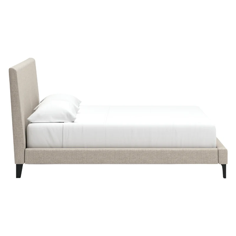Lit complet rembourré en tissu gris pâle à profil bas Double / Grand / Très grand - Cielden
