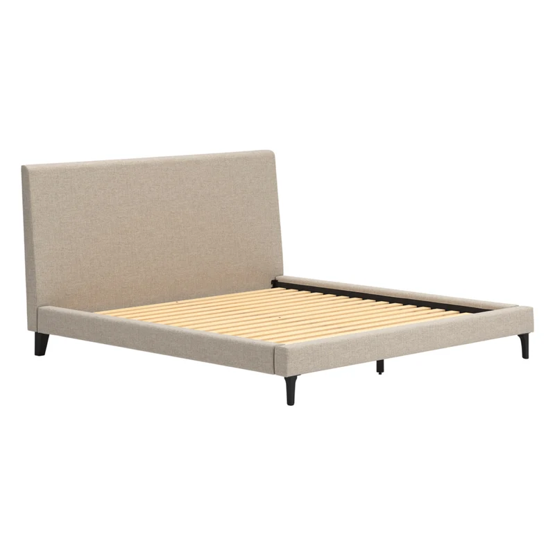 Lit complet rembourré en tissu gris pâle à profil bas Double / Grand / Très grand - Cielden