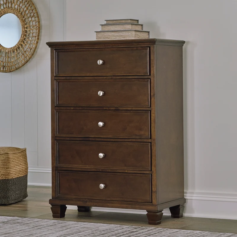 Commode à 5 tiroirs en bois/placage brun foncé - Danabrin