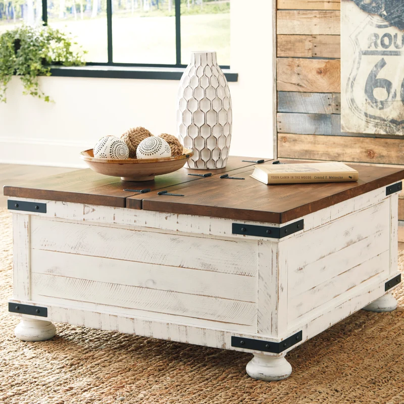 Table basse en bois/placage bicolore avec plateau relevable à deux côtés - Wystfield