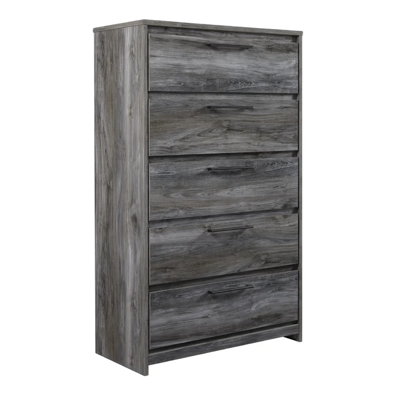 Commode à 5 tiroirs en bois/placage gris - Baystorm