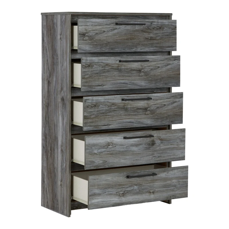 Commode à 5 tiroirs en bois/placage gris - Baystorm
