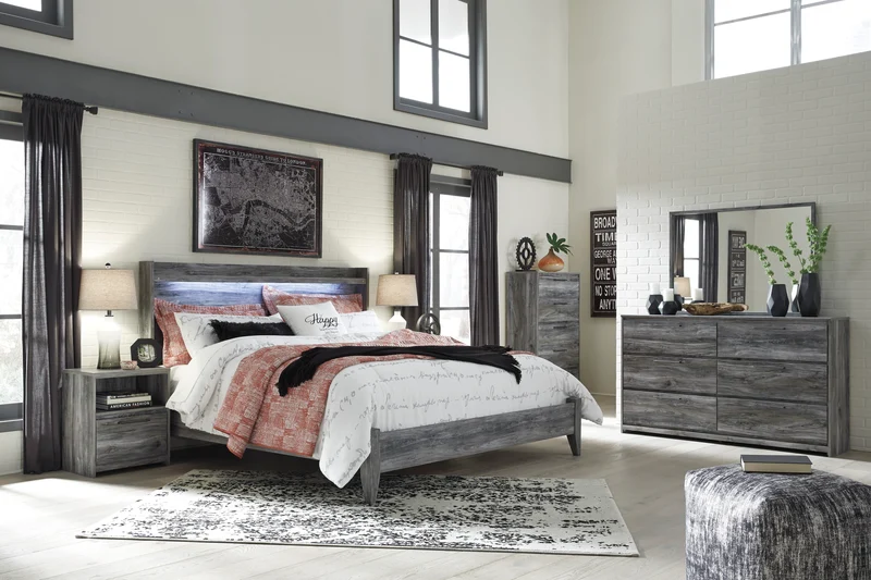 Commode à 5 tiroirs en bois/placage gris - Baystorm