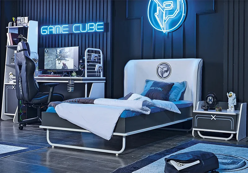 Ensemble de chambre jeune moderne anthracite GAME CUBE