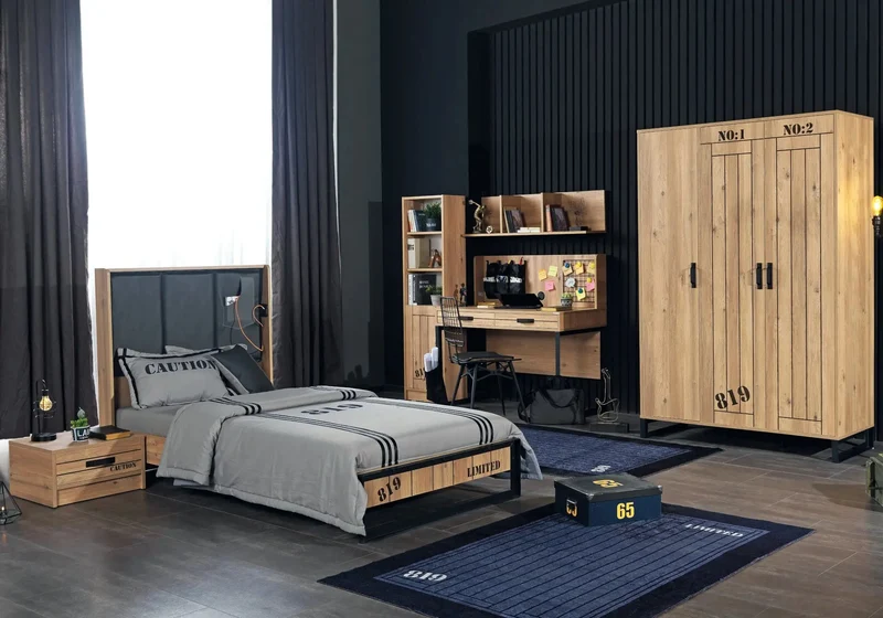 Ensemble complet de chambre moderne chêne DARK