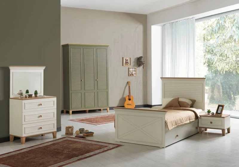 Ensemble complet de chambre moderne vert ATLAS