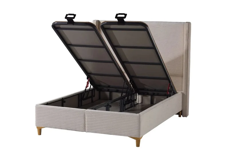 Lit coffre velours beige - Hedi