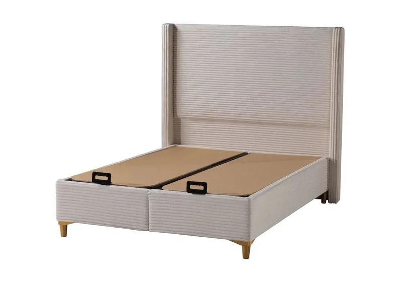 Lit coffre velours beige - Hedi