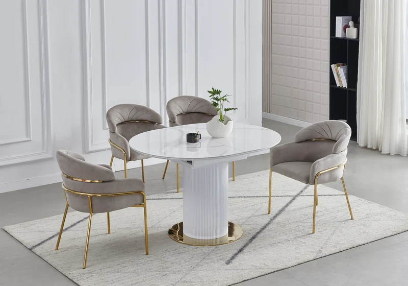 Chaises en velours taupe et pieds dorés - Noam x4