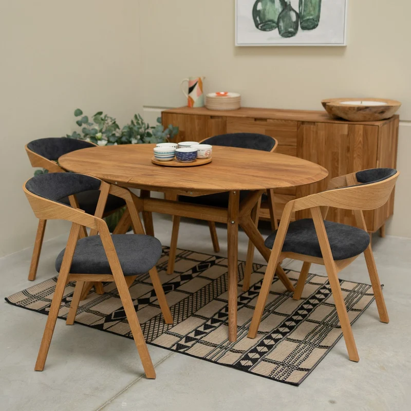 Chaise en bois massif de chêne Knut, revêtement Beige/Gris Anthracite - Lot de 2 ou de 4 chaises - NordicStory