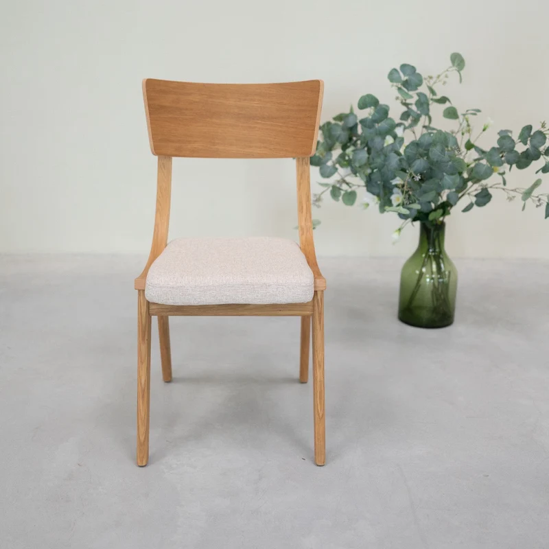 Chaise en bois massif de chêne Lucas, revêtement Gris/Beige - Lot de 2 ou 4 chaises - NordicStory
