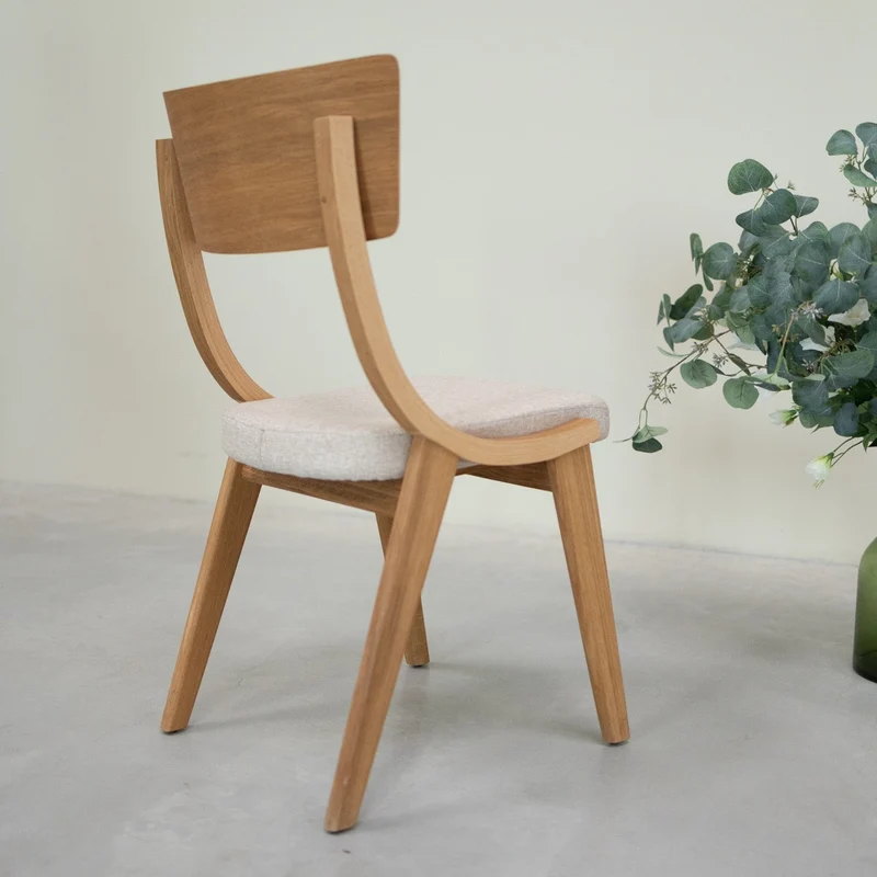 Chaise en bois massif de chêne Lucas, revêtement Gris/Beige - Lot de 2 ou 4 chaises - NordicStory