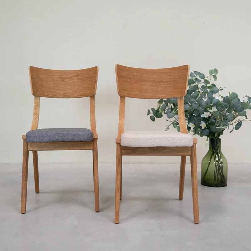 Chaise en bois massif de chêne Lucas, revêtement Gris/Beige - Lot de 2 ou 4 chaises - NordicStory