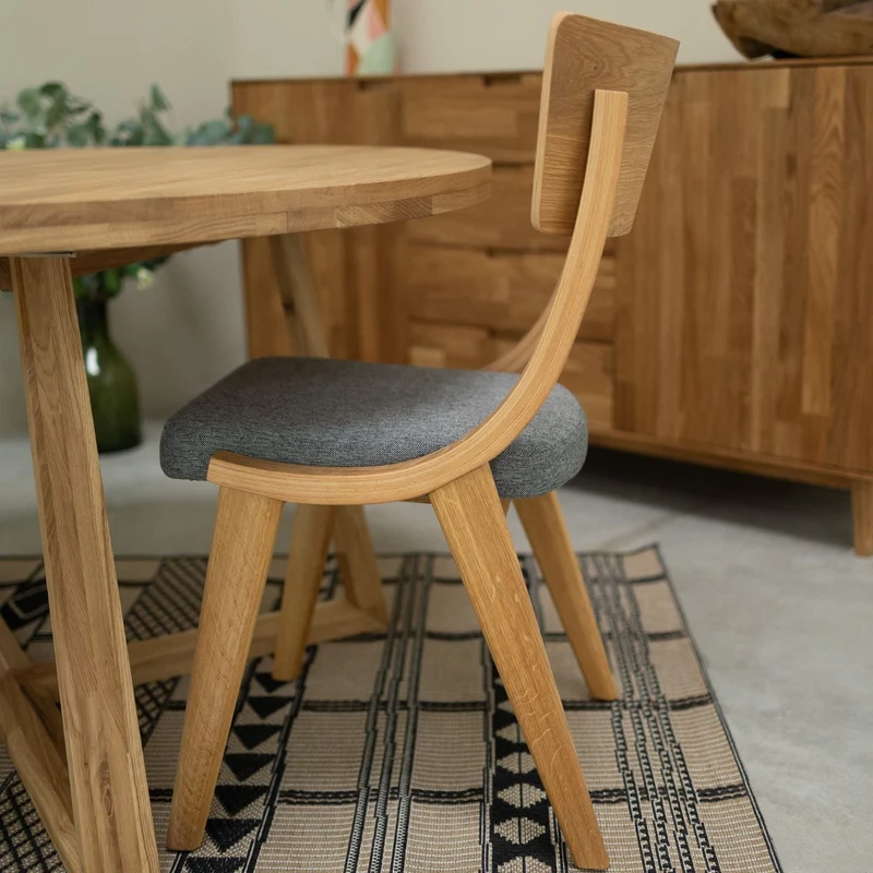 Chaise en bois massif de chêne Lucas, revêtement Gris/Beige - Lot de 2 ou 4 chaises - NordicStory