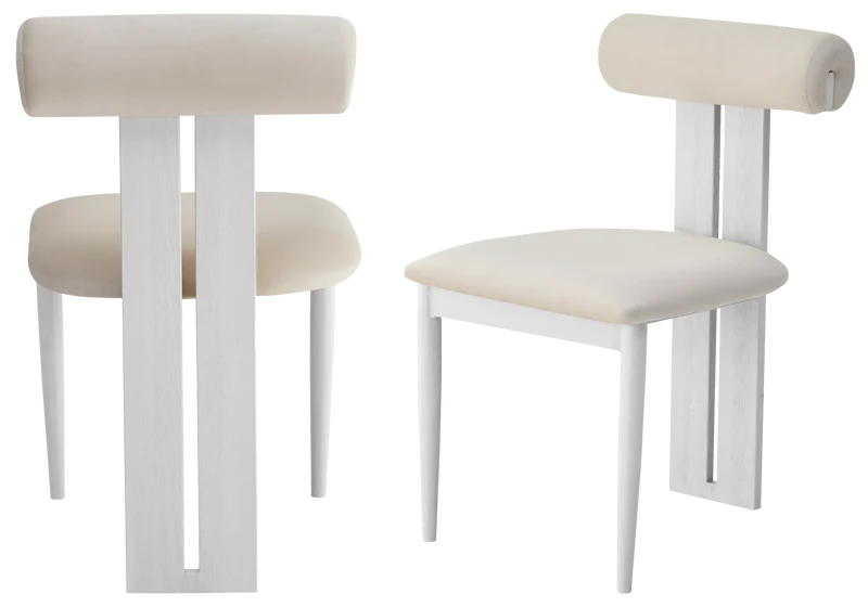 Chaise en velours beige et pieds bois blanc - Koto x2