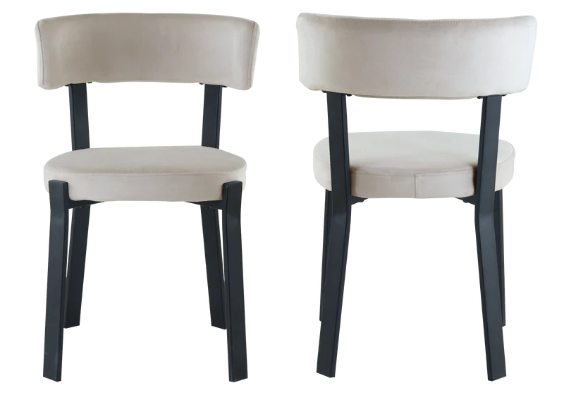 Chaise en velours beige et pieds noirs - Como x4