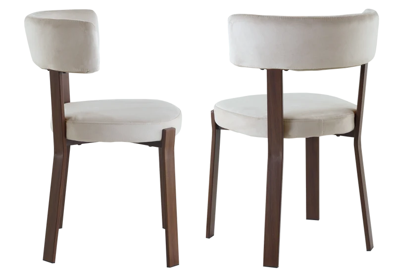 Chaise en velours beige et pieds noyer - Como x4