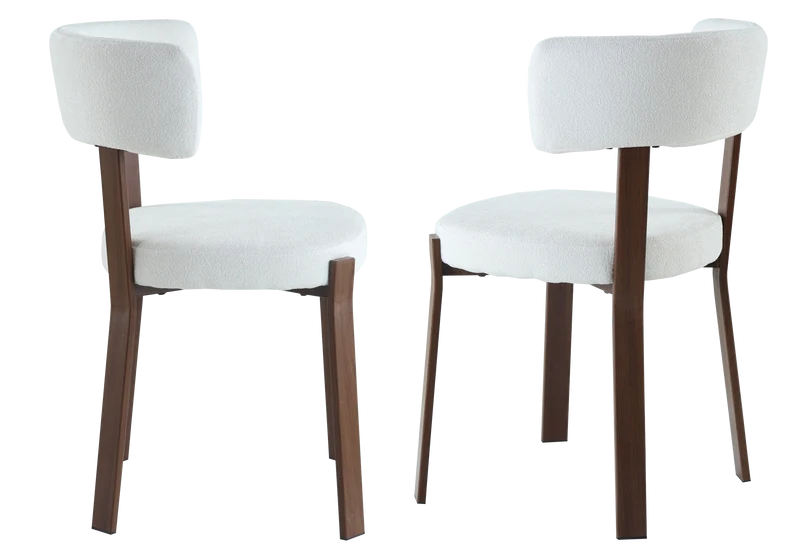 Chaise en tissu texturé beige et pieds noyer - Como x4