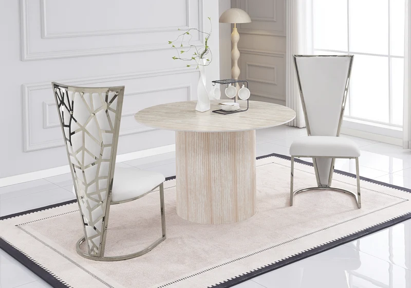 Chaise dossier haut velours beige argent - Véga x2