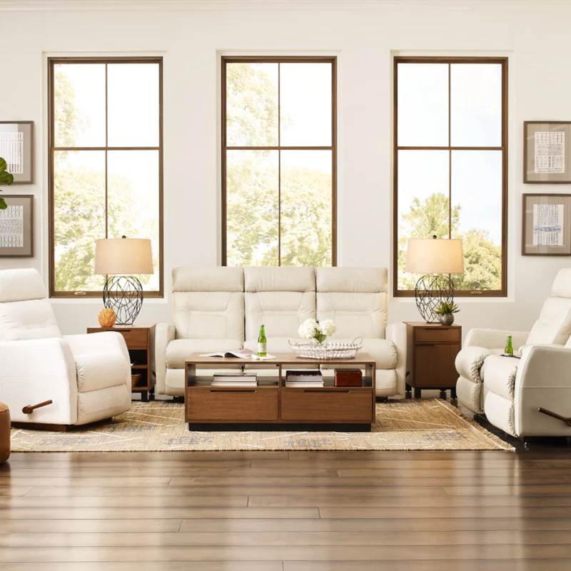 Sofa inclinable en cuir beige pâle - Lennon