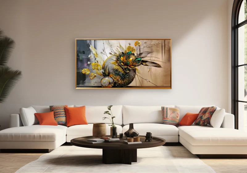 Tableau cristaux fleur dorée relief chic - Floria