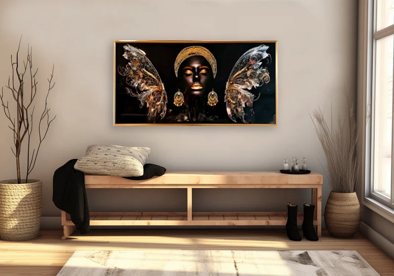 Tableau femme africaine ailes papillon dorées - Najya
