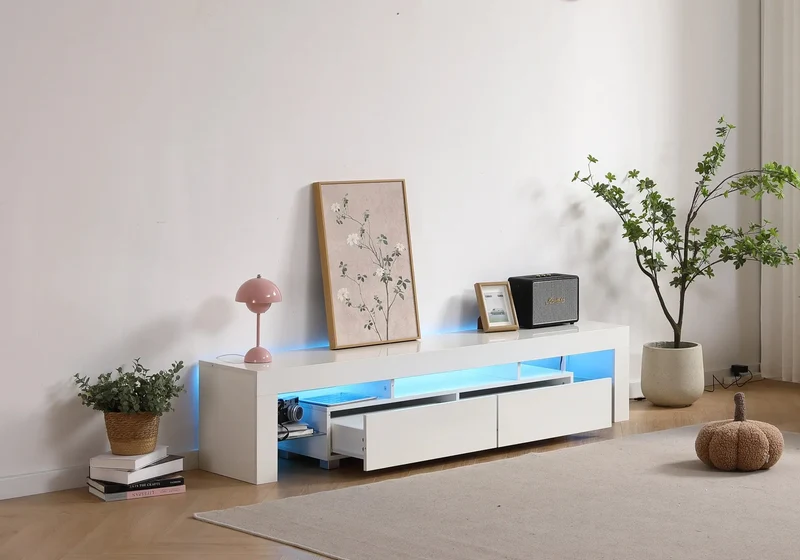 Meuble banc TV blanc led - Sala