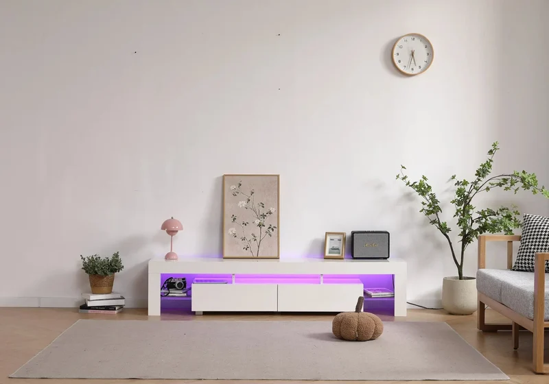 Meuble banc TV blanc led - Sala