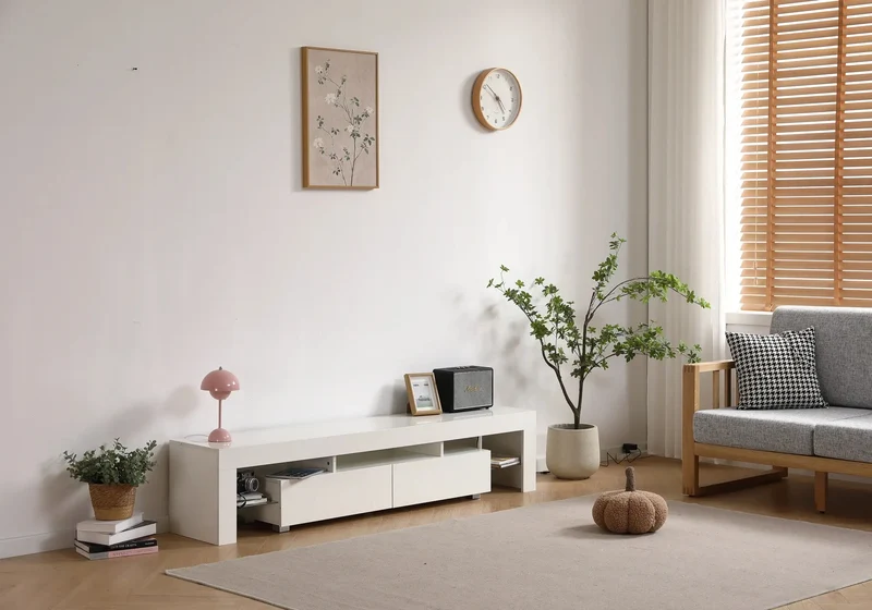 Meuble banc TV blanc led - Sala