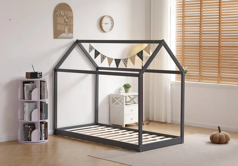 Lit cabane enfant bois gris - Erva
