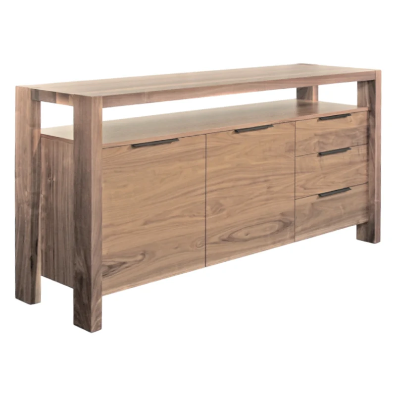 Buffet en bois de frêne brun clair avec 2 portes et 3 tiroirs - Azur