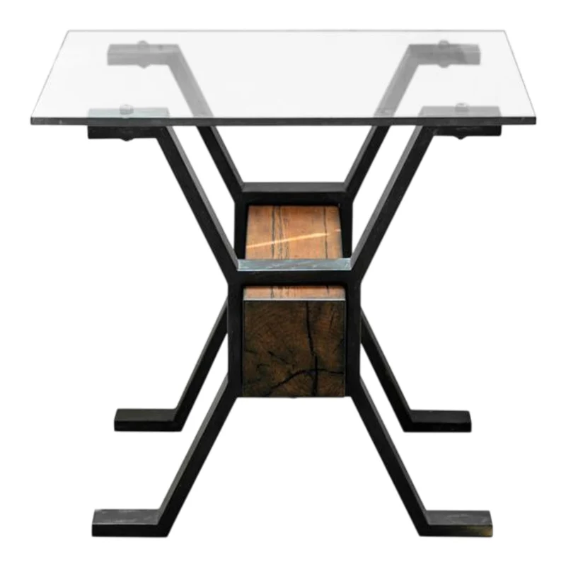 Table de bout en verre trempé, en bois et métal rustique - Sawyer