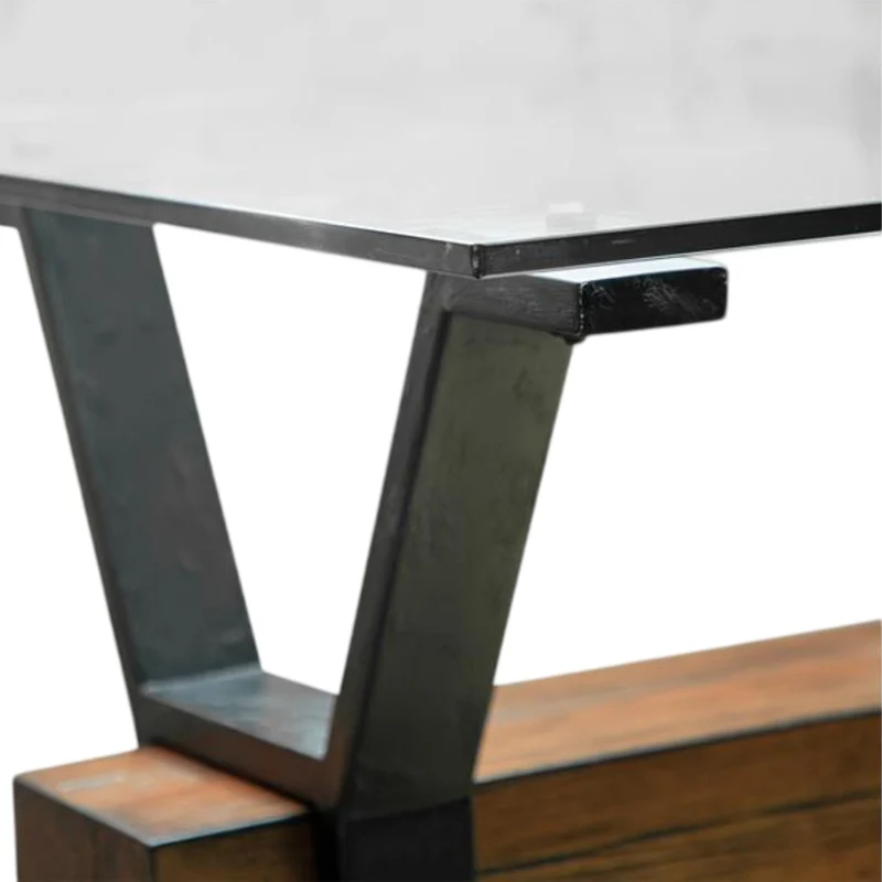 Table de bout en verre trempé, en bois et métal rustique - Sawyer