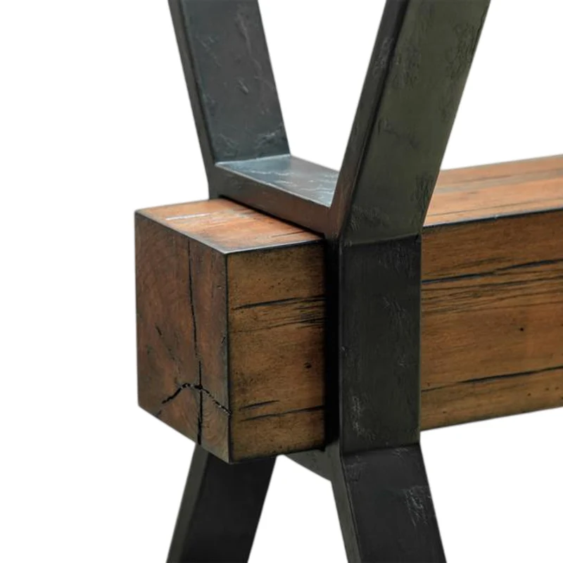 Table de bout en verre trempé, en bois et métal rustique - Sawyer