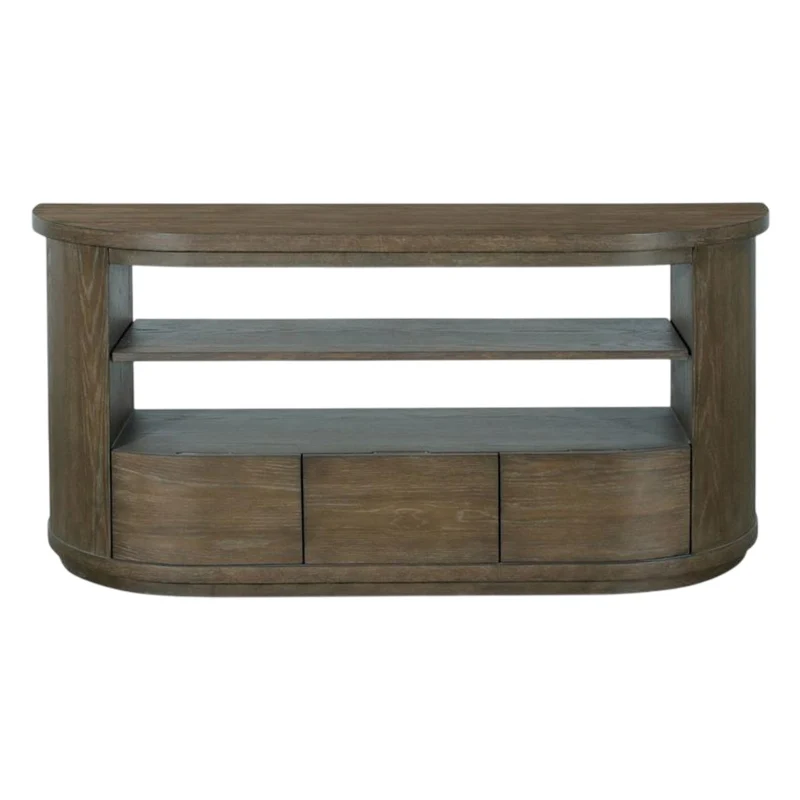 Table console en bois/placage de chêne brun grisâtre avec 3 tiroirs - Bosley