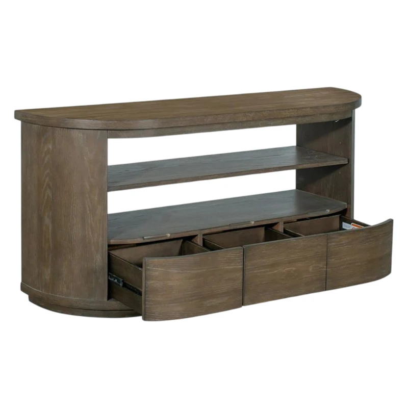 Table console en bois/placage de chêne brun grisâtre avec 3 tiroirs - Bosley