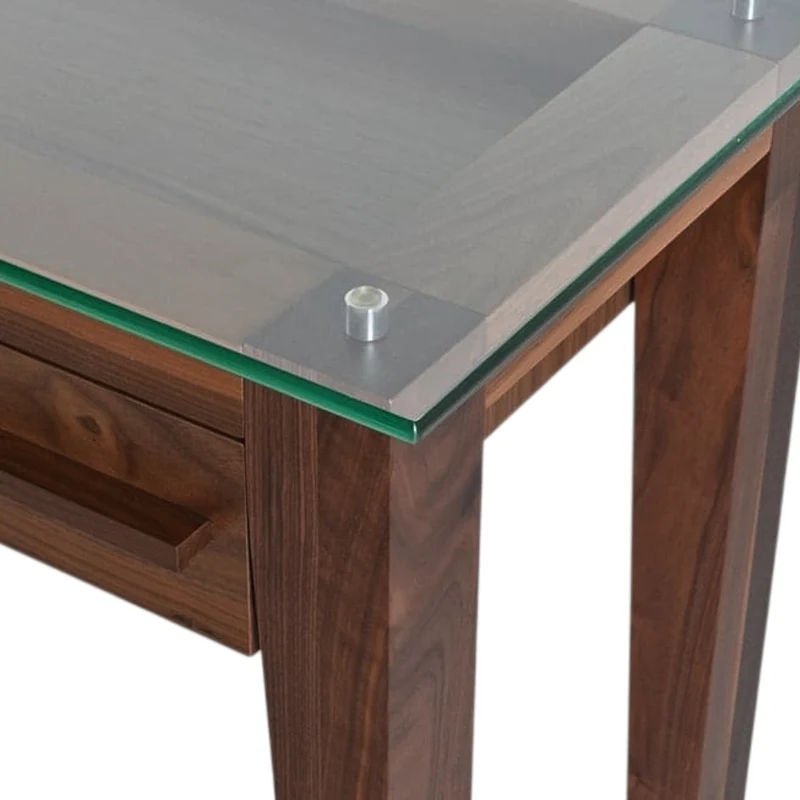 Bureau de travail en verre et bois de noyer fumé avec 1 tiroir - Teo