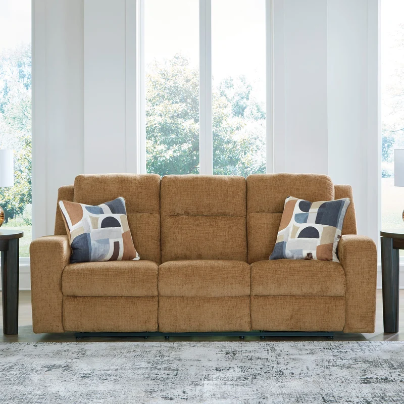 Sofa inclinable en tissu brun clair avec coussins - Kanlow