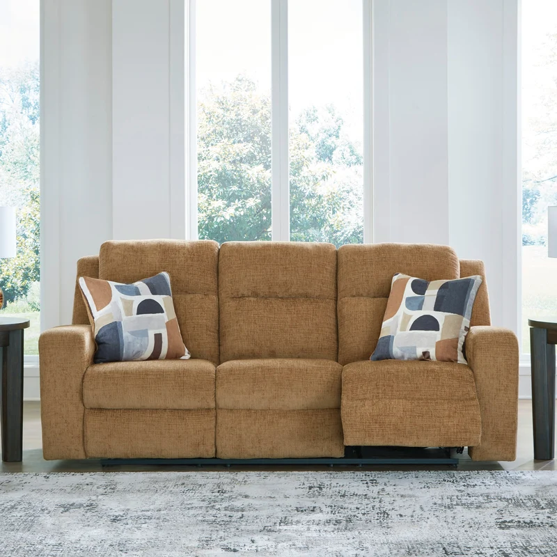 Sofa inclinable en tissu brun clair avec coussins - Kanlow