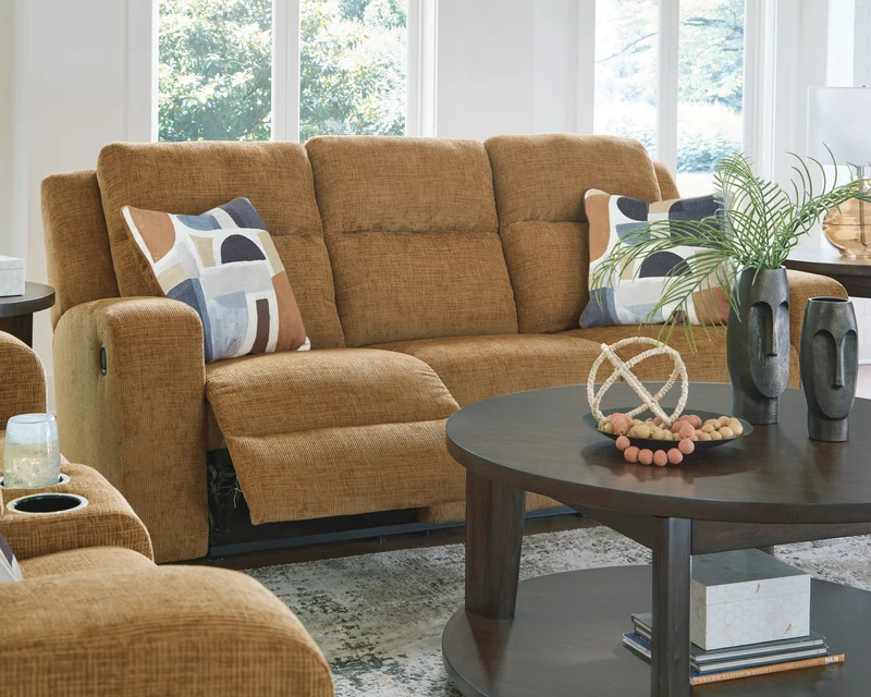 Sofa inclinable en tissu brun clair avec coussins - Kanlow