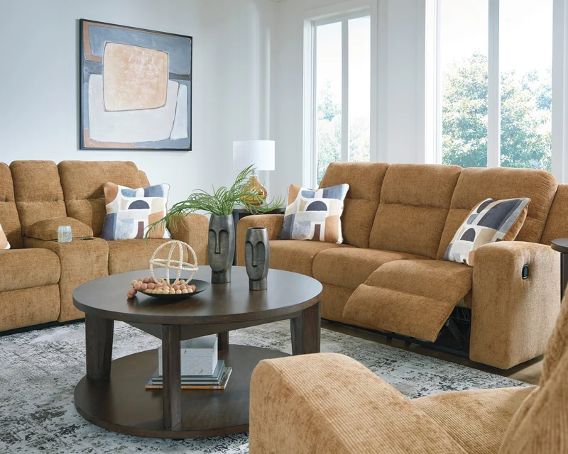 Sofa inclinable en tissu brun clair avec coussins - Kanlow