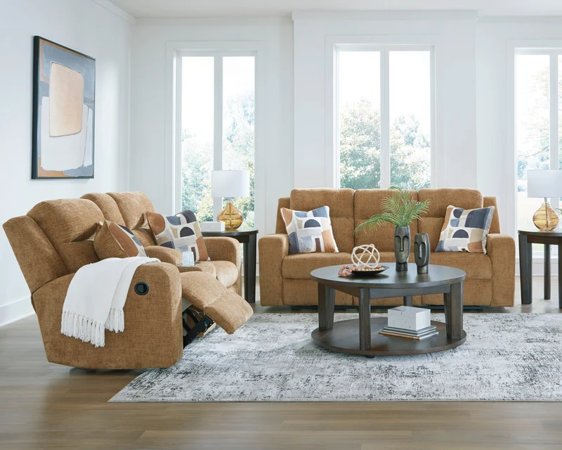 Sofa inclinable en tissu brun clair avec coussins - Kanlow