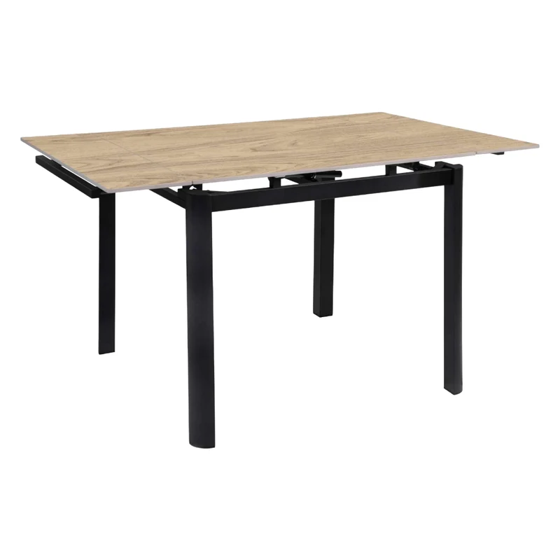 Table de salle à manger extensible en porcelaine brun chêne naturel et métal noir - Alter