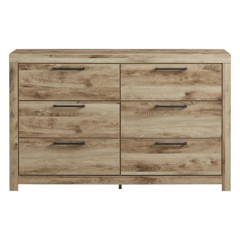 Bureau à 6 tiroirs en bois/placage brun clair - Hyanna