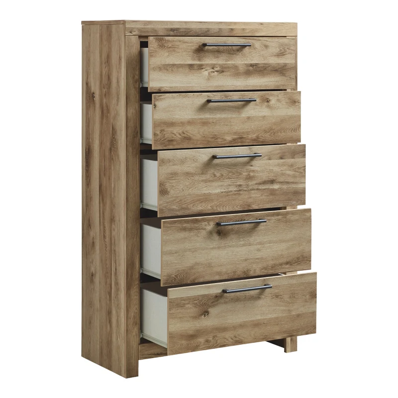 Commode à 5 tiroirs en bois/placage brun clair - Hyanna