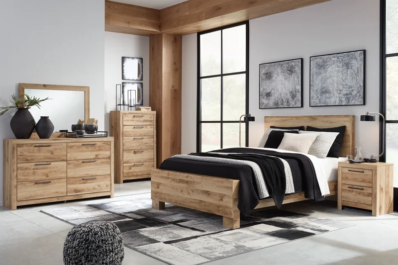 Commode à 5 tiroirs en bois/placage brun clair - Hyanna