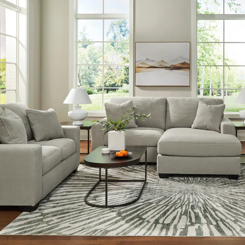 Sofa en tissu gris pâle avec chaise longue - Greenbriar