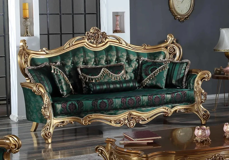 Ensemble canapé baroque vert ŞEHRAZAT